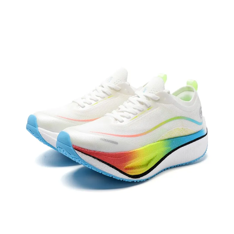 Qing Pao Cushioned Slip Resistant Low Top Casual Running Shoes Men's White Rainbow-2