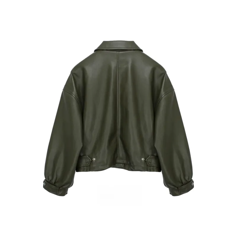 COMBO Leather Jacket Women's Green-1