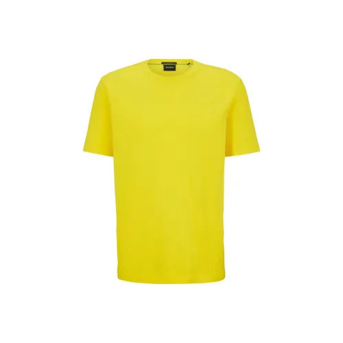 HUGO BOSS Regular Fit T Shirt In Stretch Cotton With Side Tape T Shirt Men's Yellow