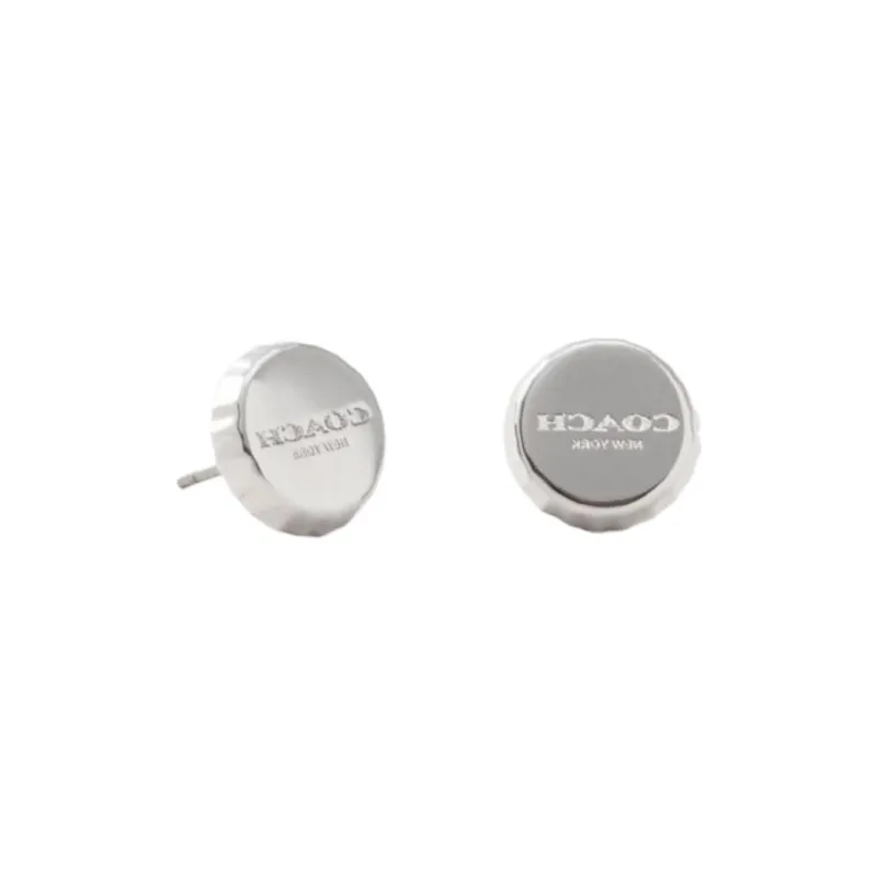 COACH Brass, Cubic Zircon, Titanium Post Stud Earrings Women's Silver-0