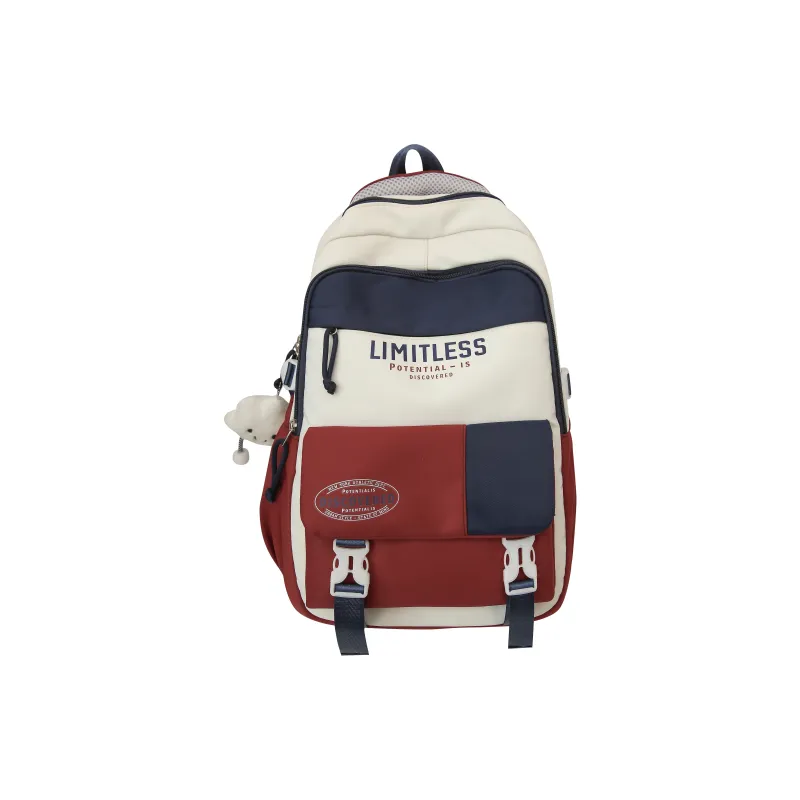 Deli Bear Nylon Backpack Unisex Black/Red & Blue/Pink & Blue/Blue & Red/Gray & Khaki-1