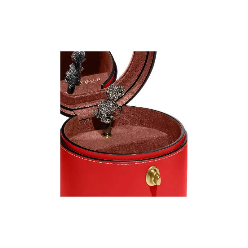 COACH Jewelry Bo Glove Tanned Leather Jewelry Box Makeup Bag Women's Red-3
