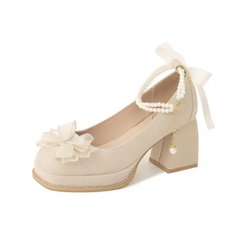 Be Good Chunky Heel High Heels 9cm Women's Champagne
