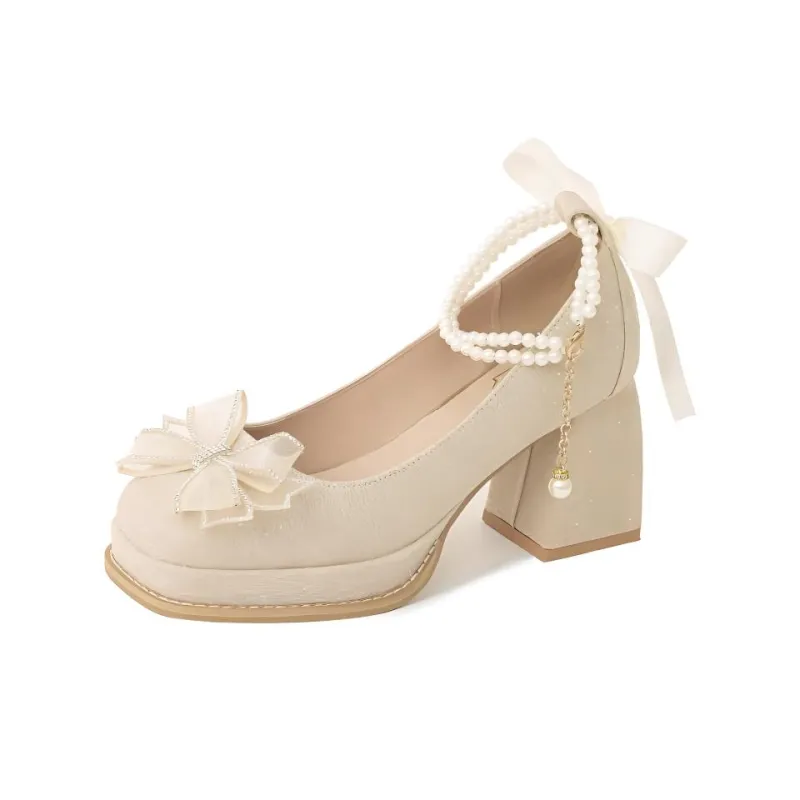 Be Good Chunky Heel High Heels 9cm Women's Champagne-0