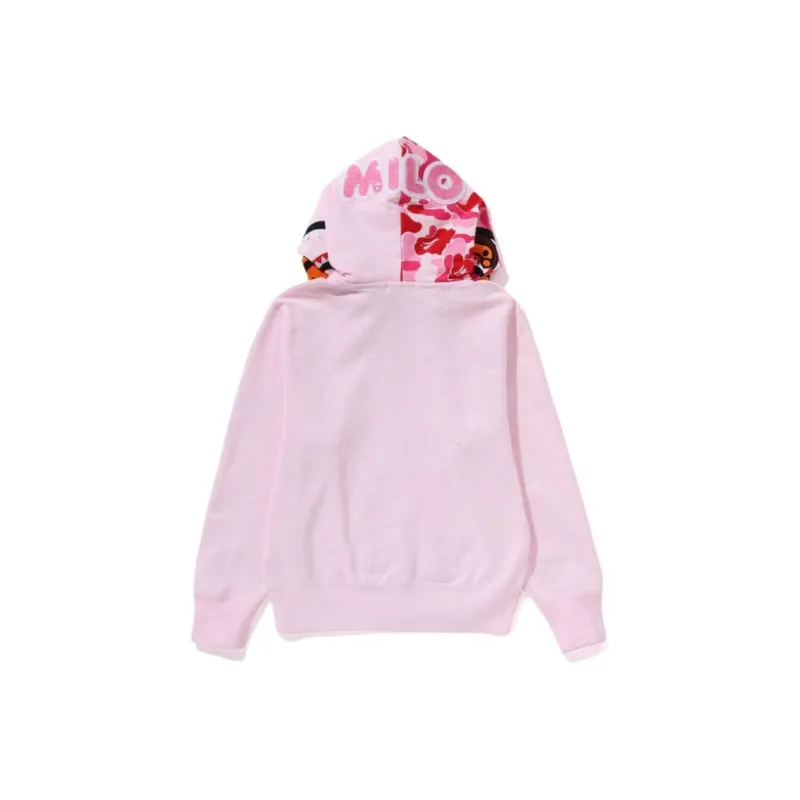 Bape Women's Milo Shark Full Zip Double Hoodie Pink-6