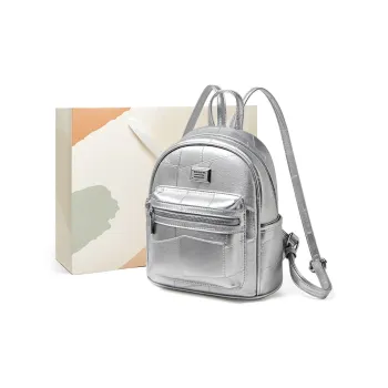15 MINS Synthetic Leather Laptop Bag Backpack Medium Size Women's Silver/Brown/Black