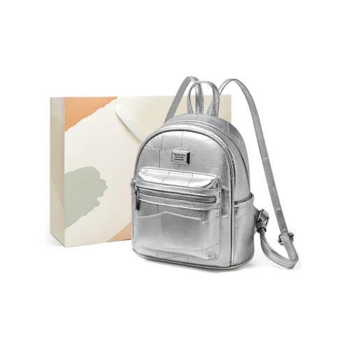 15 MINS Synthetic Leather Laptop Bag Backpack Medium Size Women's Silver/Brown/Black