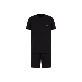 EMPORIO ARMANI Asv Megalogo Organic cotton Pyjamas With Bermuda Shorts