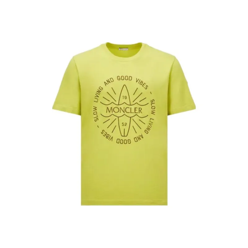 Moncler Embroidered Surf Motif T Shirt T Shirt Men's Yellow-0