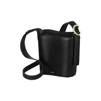 CARTIER Cow Leather Shoulder Bag Mini Unisex Black