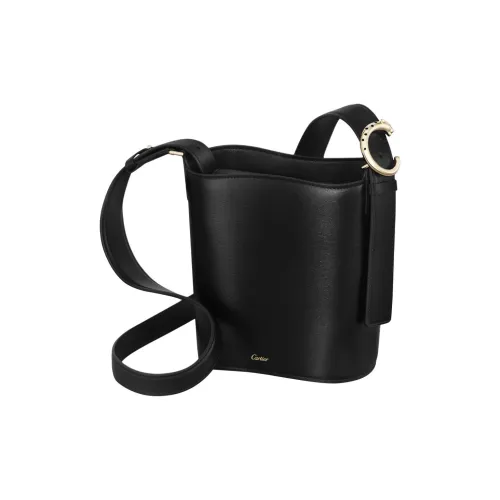 CARTIER Cow Leather Shoulder Bag Mini Unisex Black