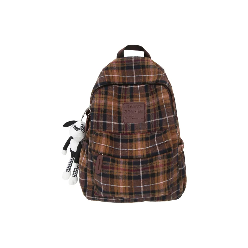 Yalu Woolen Backpack Unisex Black White Plaid/Brown Gray Plaid/Red Plaid/Brown Blue Plaid-15
