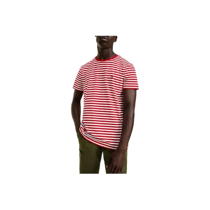 Tommy Hilfiger Slim Fit Stripe Stretch Cotton T Shirt T Shirt Men's Red-0