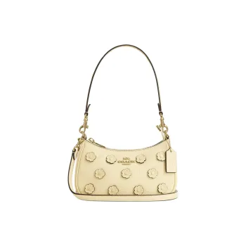 COACH Teri Leather Shoulder Bag, Crossbody Bag Mini Women's Beige Yellow