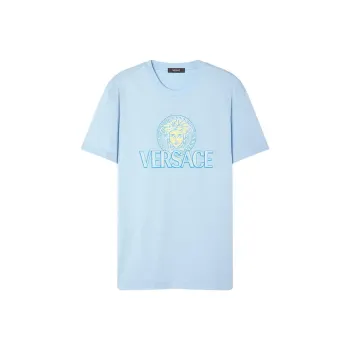 VERSACE SS24 Drop Shoulder Sleeve T-Shirt Men's Light Blue