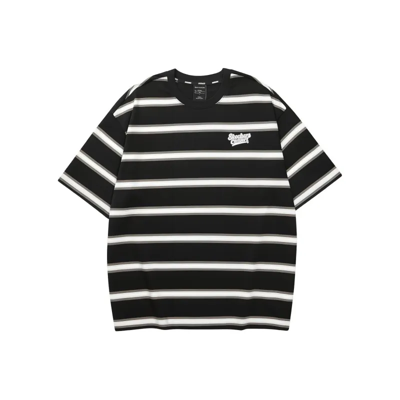 Skechers Colorful T Shirt Unisex Black With Gray And White Stripes-0
