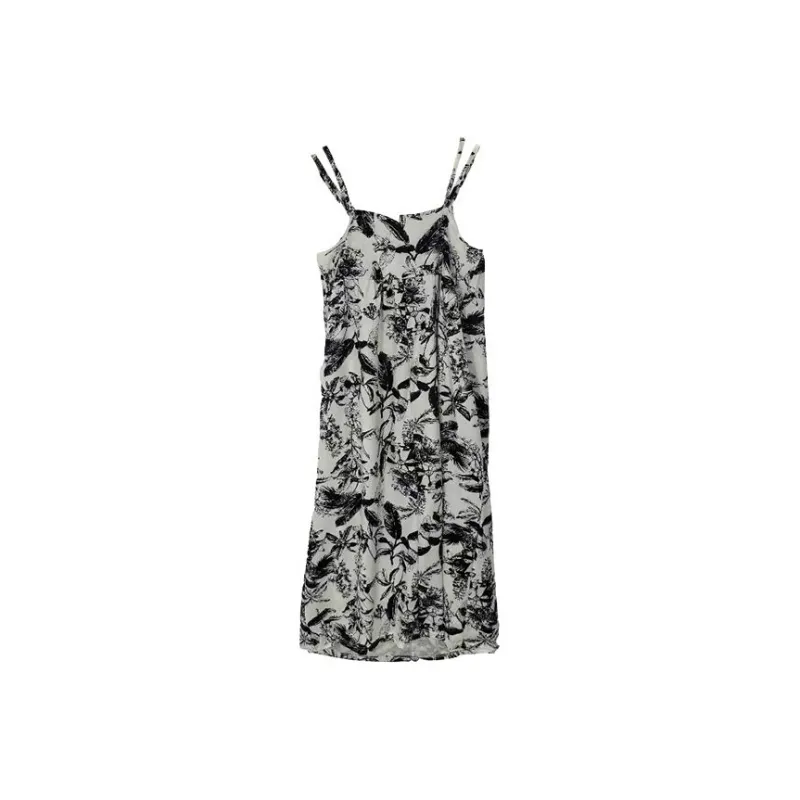 HUINIAN Slip Dresses Women's Ink Wash Painting Floral-1
