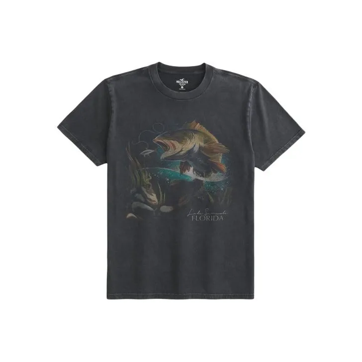 Hollister Drop Shoulder Sleeve T-Shirt Unisex Off-White Black-0