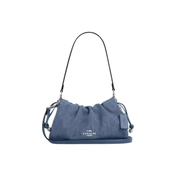 COACH Faye Denim Shoulder Bag Medium Size Women's Blue