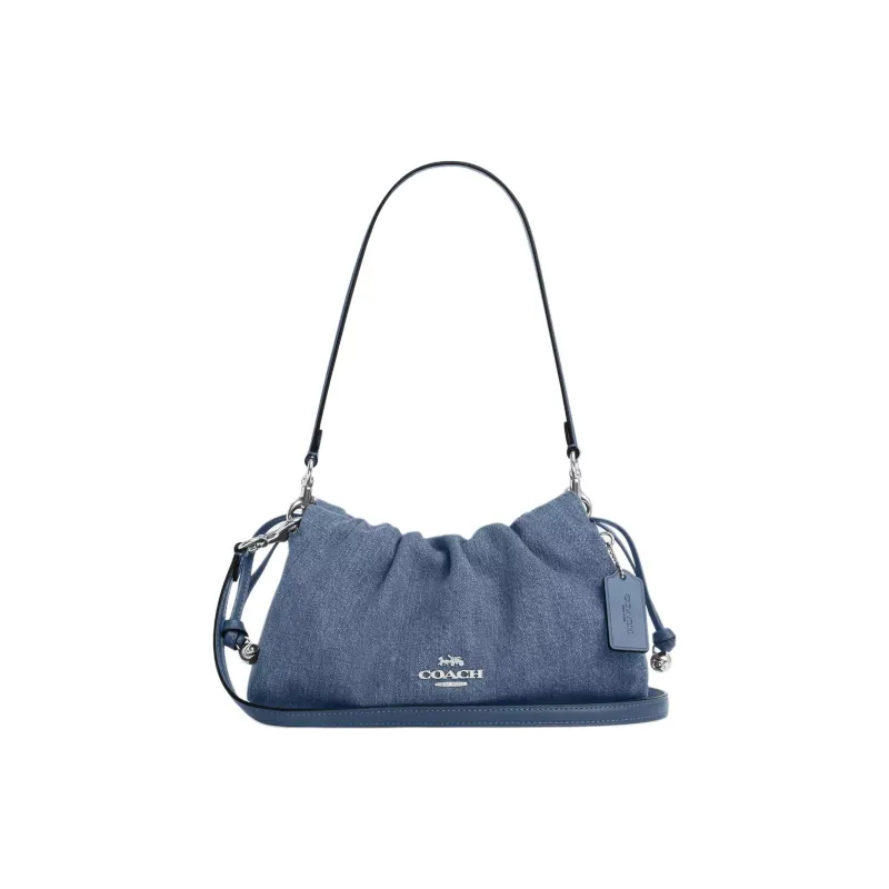 COACH Faye Denim Shoulder Bag Medium Size Women's Blue-0
