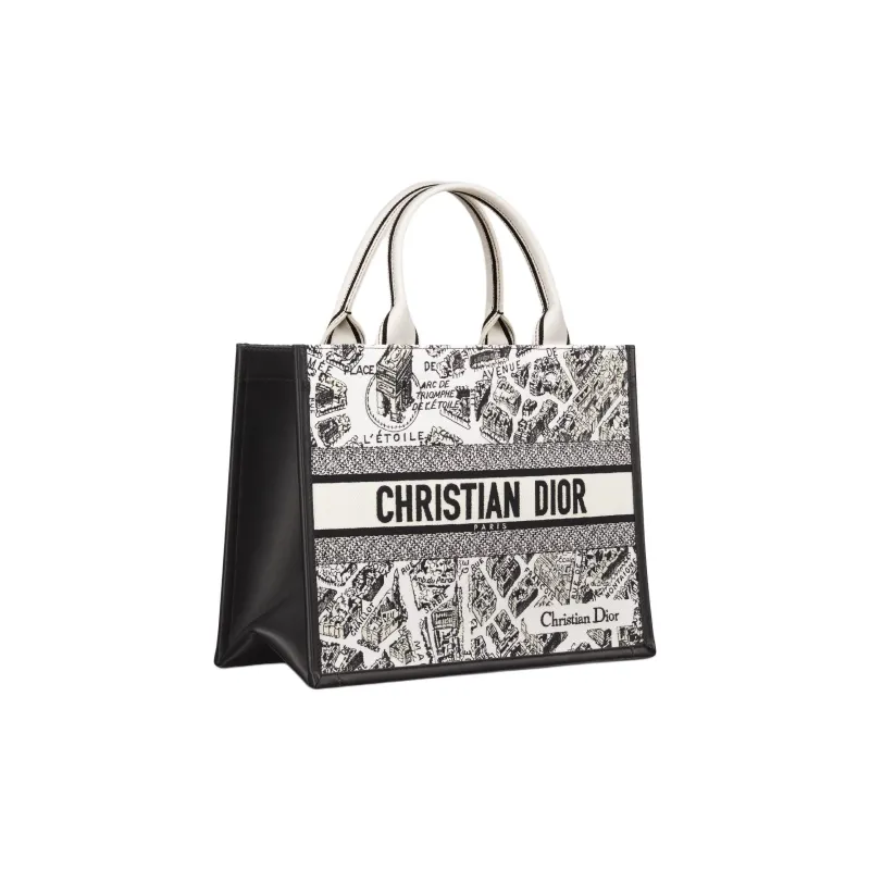 DIOR BookTote Cotton Tote Bag, Shopping Bag, Shoulder Bag, Crossbody Bag, Handbag Medium Size Women's White & Black-2