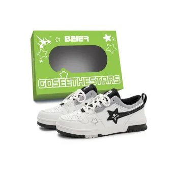 BEIER Stars Collection Durable Lightweight And Breathable Low Top Skateboard Shoes Unisex Black White