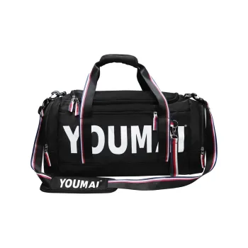 Deli Bear Nylon Gym Bag Unisex Black Khaki/Red/Pink