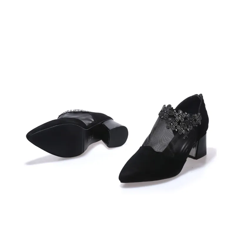 Devanro Chunky Heel High Heels 5.0cm Women's Black-4