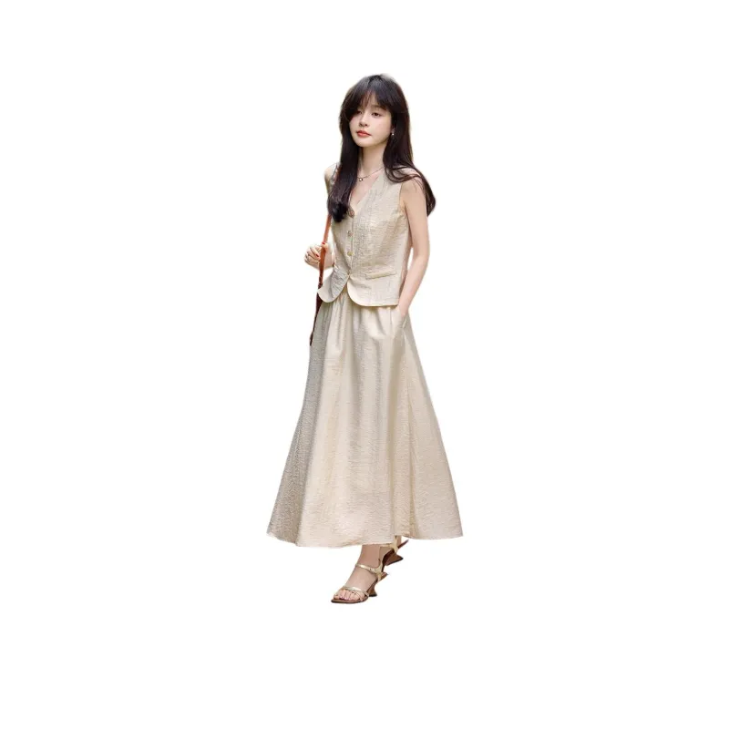 Mo Han Yi Mei Skirt Set Women's Light Beige Apricot-1