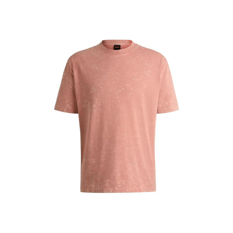 HUGO BOSS Relaxed Fit T Shirt In Pure Cotton With Logo Detail T Shirt Men's Pink-0