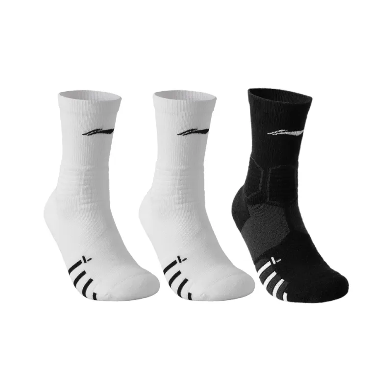 LiNing Antibacterial And Deodorizing Running Casual Knee High Socks Unisex Black White Combo Set-18