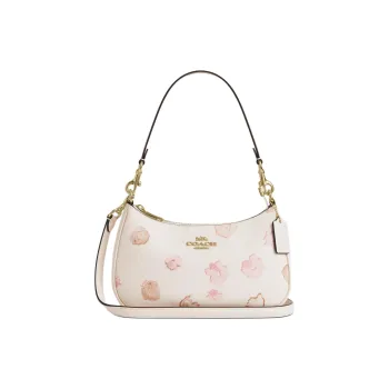 COACH Teri Coated Canvas Shoulder Bag Medium Size Women's White & Pink