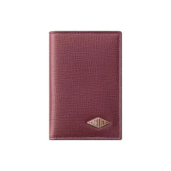 CARTIER Grained Calfskin Card Clip Card Holder Unisex Burgundy Red