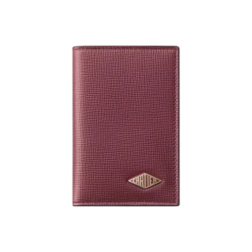 CARTIER Grained Calfskin Card Clip Card Holder Unisex Burgundy Red