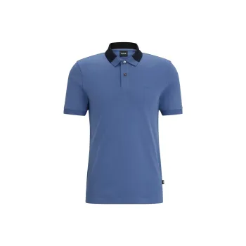 HUGO BOSS FW23 Interlock Cotton Slim Fit Polo Shirt T Shirt Men's Blue