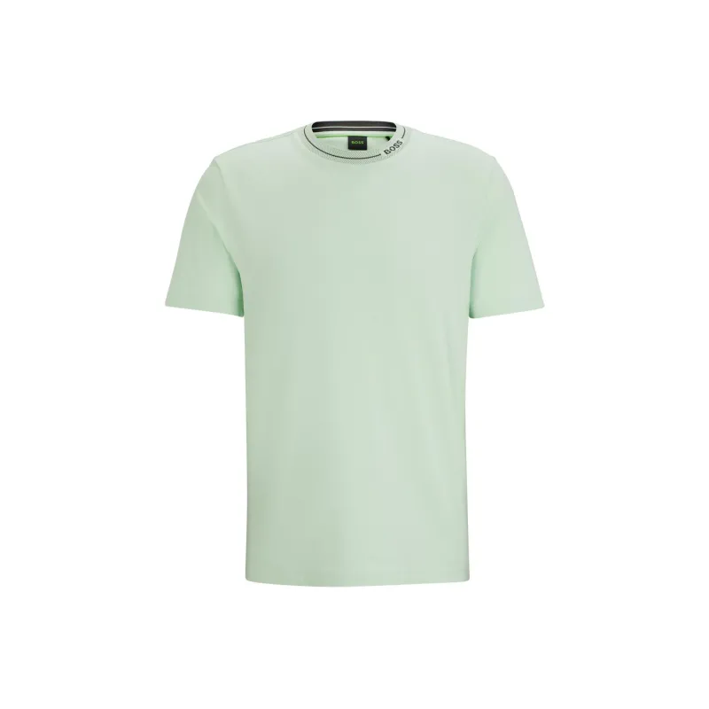 HUGO BOSS Cotton Jersey Regular Fit T Shirt With Branded Collar T Shirt Men's Light Green-0