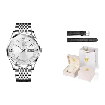 OLEVS Minimalist Series Mechanical Movement Stainless Steel Watchband Watch Men's Watches White Dial