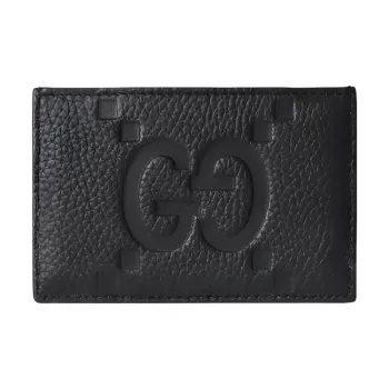 GUCCI Grained Leather Card Holder Large Size Men's Black