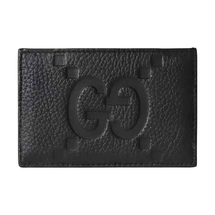 GUCCI Grained Leather Card Holder Large Size Men's Black-0