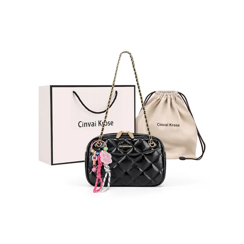 CinvaiKrose Cow Leather Shoulder Bag, Crossbody Bag Small Size Women's Ecru/Black-5
