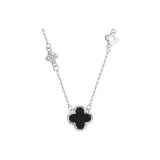 999 Fine Silver Agate Four-Leaf Clover Necklace, Silver