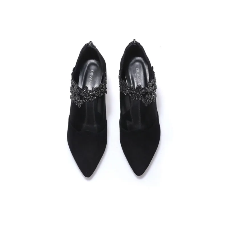Devanro Chunky Heel High Heels 5.0cm Women's Black-2
