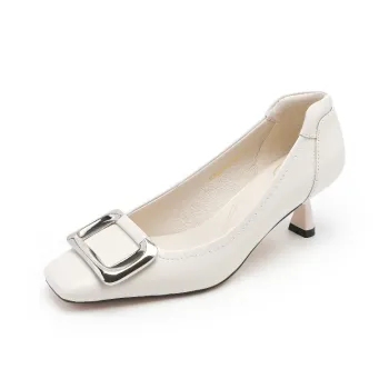BAFFN Flared Heel High Heels 5.5CM Women's White