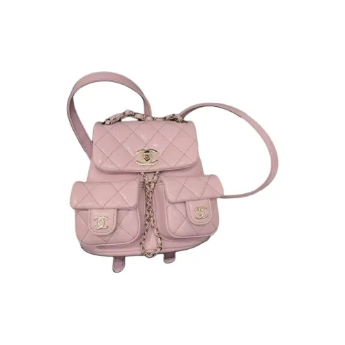 CHANEL Duma Litchi Grain Cow Leather Frog Backpack Medium Size Women's Pink