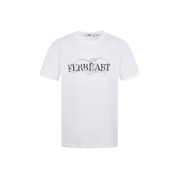 FERRE Metallic 3D Effect Necklace Letter Interwoven Print Crew Neck Short Sleeved T Shirt Men's
