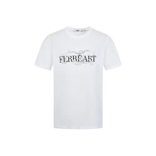 FERRE Metallic 3D Effect Necklace Letter Interwoven Print Crew Neck Short Sleeved T Shirt Men's