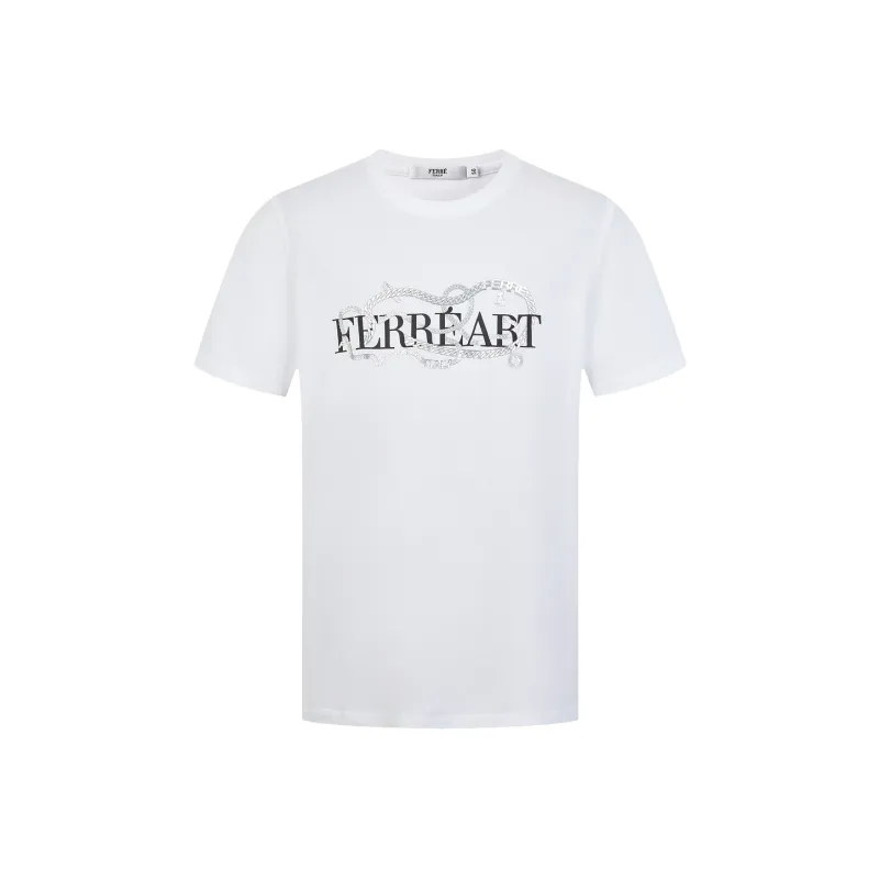 FERRE Metallic 3D Effect Necklace Letter Interwoven Print Crew Neck Short Sleeved T Shirt Men's-0