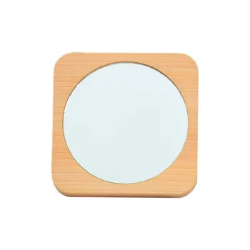 XIBI Round Lace Trim Handheld Mirror Solid Wood Dormitory Women's Makeup Mirror Portable Small Compact Makeup Mirror