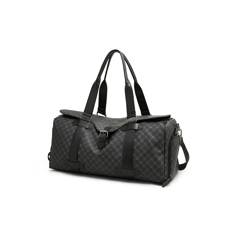 Old Man's Head Synthetic Leather Travel Bag Men's Black-3