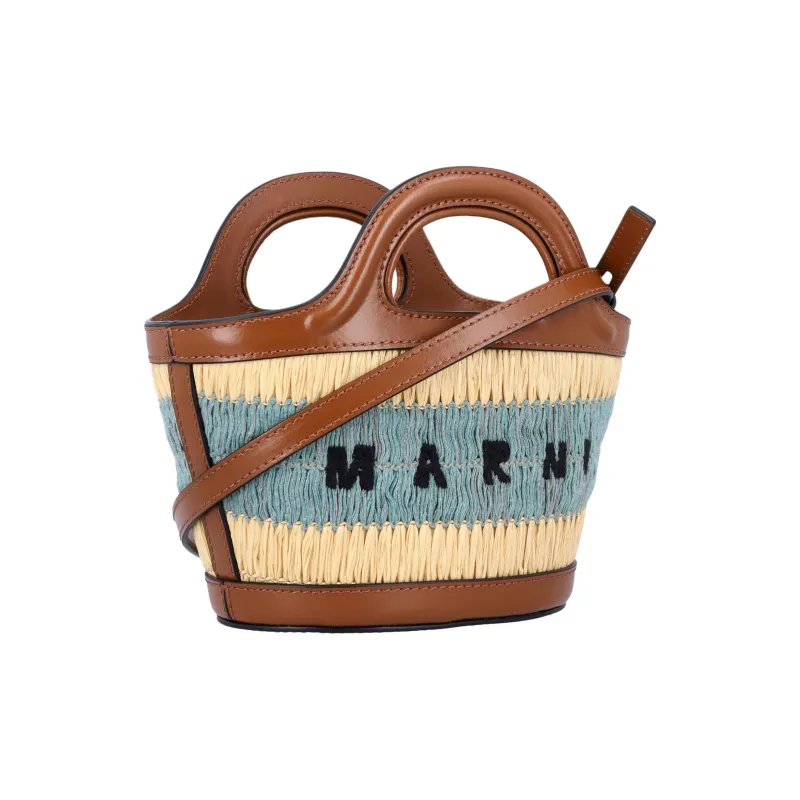 MARNI Cotton Blend With Viscose Tote Bag, Shopping Bag, Shoulder Bag, Handbag Micro Women's Brown & Multicolor-2